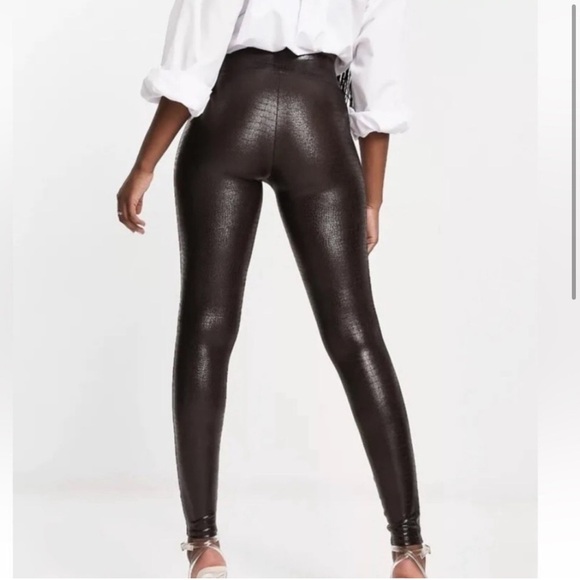 SPANX Faux Leather Croc Shine Leggings 20303R Brown Embossed Croc size XL - Picture 2 of 8
